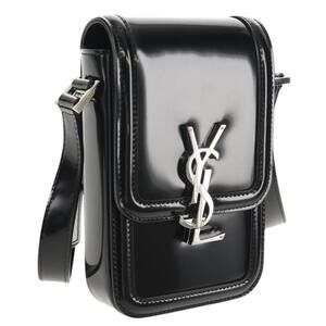 SAINT LAURENT Solferino Shoulder Bag Patent leather Black Silver Auth 148457SAM